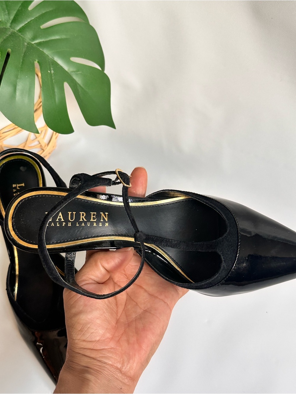 Lauren Ralph Lauren Black Patent Pointed-Toe Slingback Pumps - Picture 6 of 7